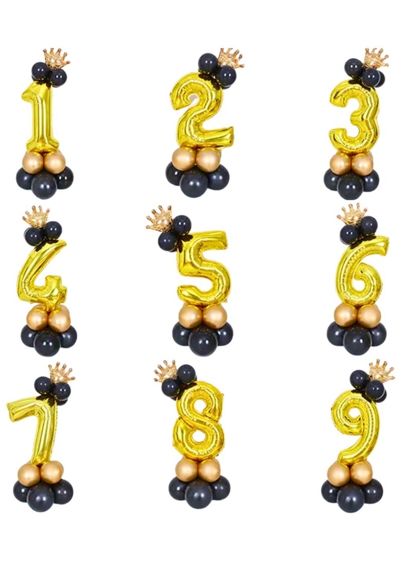 ALCR Birthday Number Balloons with Helium Crown and Latex Balloons for Kids Birthday Party, Anniversary, Photoshoots, or any Celebration to Make it a Special Occasion - 40inch (1m) (Black Gold - 8) - Image 1